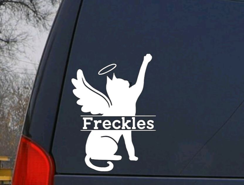 Vinyl Decal |Cat Memorial Decal |Memorial Decal Cat with Halo|  Pet/Cat Bereavement Decal | Personalized Cat Memorial| Condolences Gift