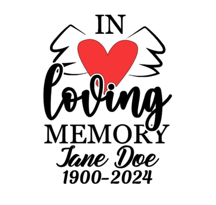 Vinyl Decal | IN LOVING MEMORY With Heart & Wings | Memorial Decal for Family and Friends | Bereavement Decal | Personalized Memorial  Decal