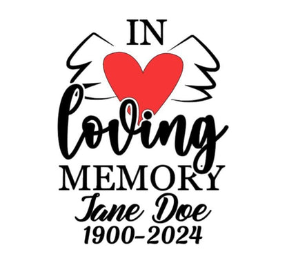 Vinyl Decal | IN LOVING MEMORY With Heart & Wings | Memorial Decal for Family and Friends | Bereavement Decal | Personalized Memorial  Decal
