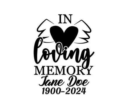Vinyl Decal | IN LOVING MEMORY With Heart & Wings | Memorial Decal for Family and Friends | Bereavement Decal | Personalized Memorial  Decal