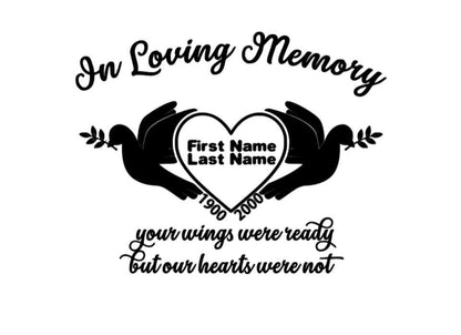 Vinyl Decal | IN LOVING MEMORY with Peace Doves and Hrt | Memorial Decal for Family and Friends | Bereavement Decal | Personalized Memorial