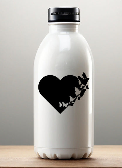 Solid Heart with Butterflies Flying Vinyl Decal Romantic Decal for water bottles, car windows, and computers. Customizable, high-quality outdoor-rated vinyl made in the USA.