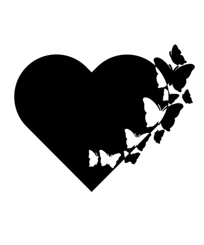 Solid Heart with Butterflies Flying Vinyl Decal Romantic Decal for water bottles, car windows, and computers. Customizable, high-quality outdoor-rated vinyl made in the USA.