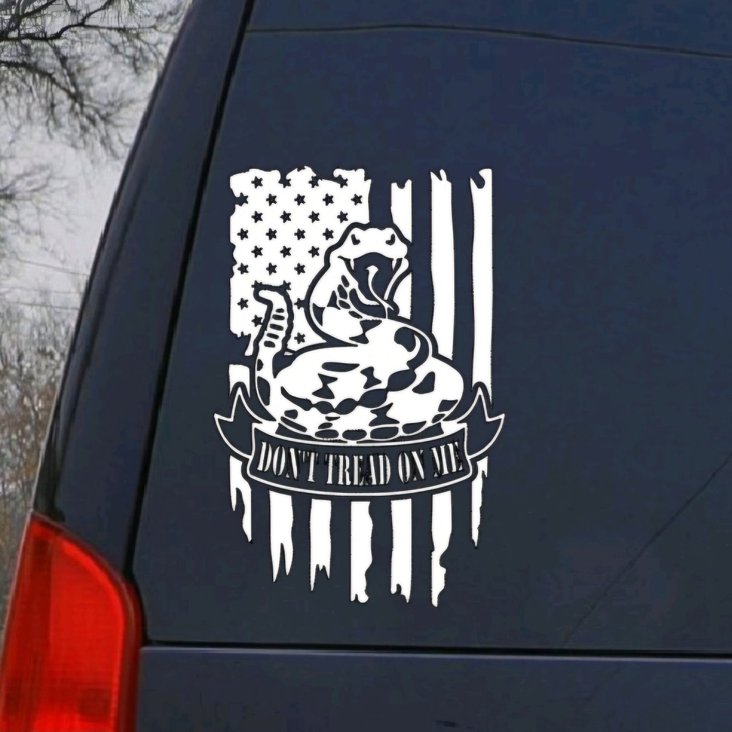 Don't Tread on Me Snake and USA Flag | American flag Vinyl Decal Waterbottle, Car Window, Computer Vinyl Decal
