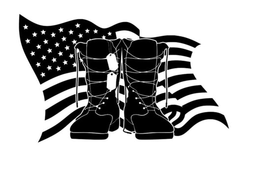 American Flag, Service Boots, and Dog Tag Vinyl Decal | Patriotic USA Decal for Car, Window, Laptop