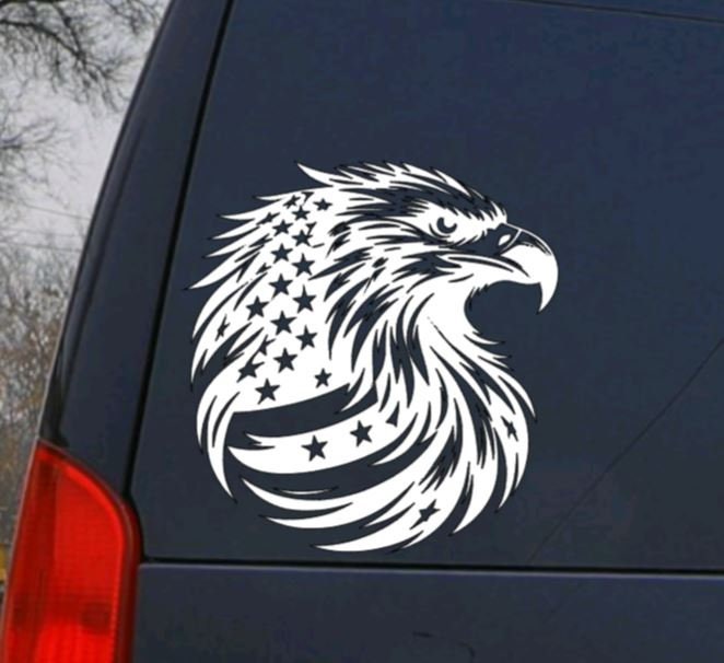 VINYL Car Decal | BALD Eagle and USA Flag Vinyl Decal | American Flag and Eagle Decal