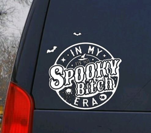 VINYL Decal |In My Spooky Bitch Era Bats Witch Hat Spider Decal | Halloween Decal Window Decal Computer Decal