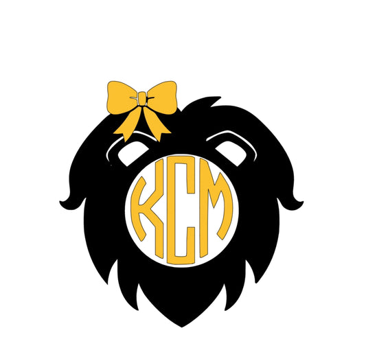 Custom Lion Head Circle Cut Monogram Vinyl Decal with Optional Bow – Personalized Vinyl Sticker – Unique Decorative Decal