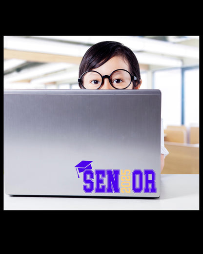 Customizable SENIOR With Grad Cap and 2025 Vinyl Decal Sticker – Show Off Your Senior Year – Personalized School Colors