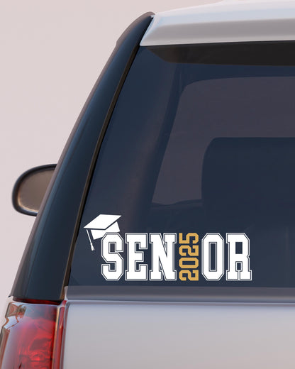 Customizable SENIOR With Grad Cap and 2025 Vinyl Decal Sticker – Show Off Your Senior Year – Personalized School Colors