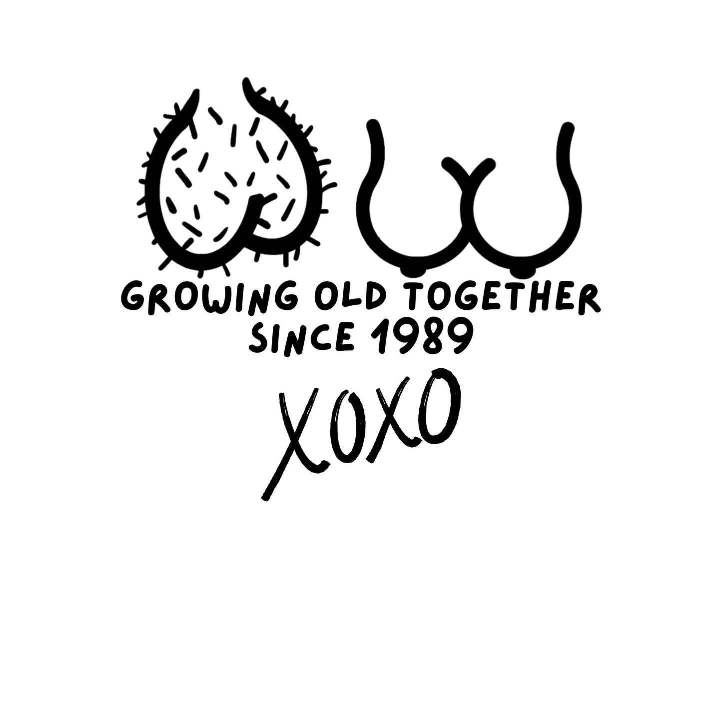 Growing old Together Since (year) Sagging boobs and hairy balls Decal, Funny Wedding Anniversary Gift Idea,  Car Window, Laptop Decal