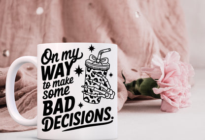 Funny Skeleton Vinyl Decal 'On My Way to Bad Decisions' Tumbler Sticker,  Coffee Cup Art, Snarky Gift for Friends, Waterproof Vinyl