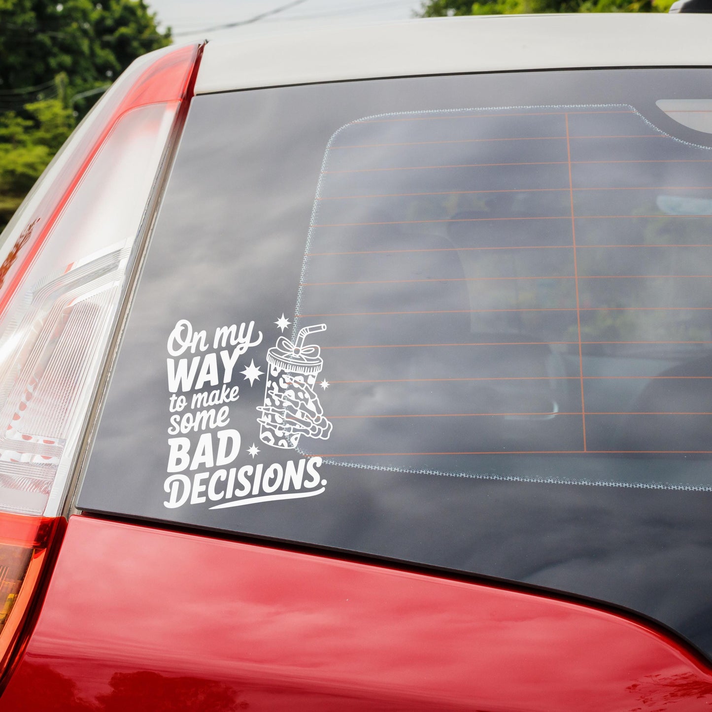 Funny Skeleton Vinyl Decal 'On My Way to Bad Decisions' Tumbler Sticker,  Coffee Cup Art, Snarky Gift for Friends, Waterproof Vinyl
