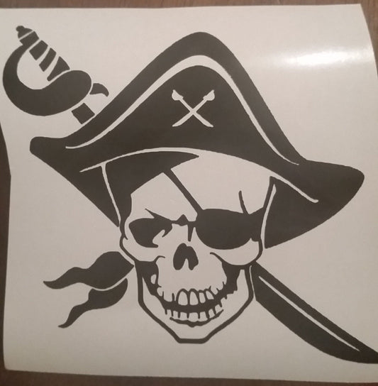 SKULL PIRATE DECAL Skull with Pirate Hat and Sword Decal Vinyl Decal for Car Window Computer Cup
