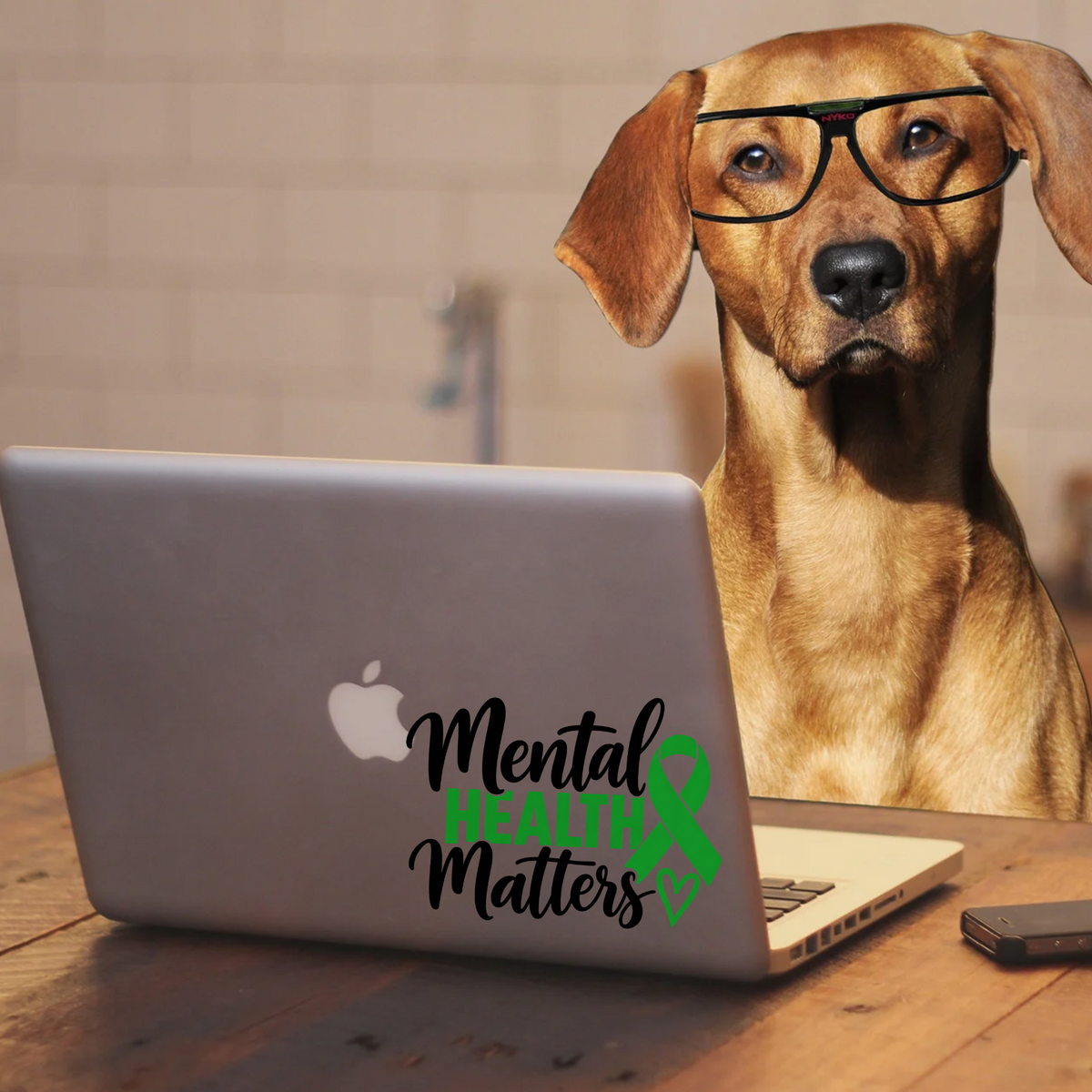 Mental Health Matters decal shown on a laptop; laptop not included